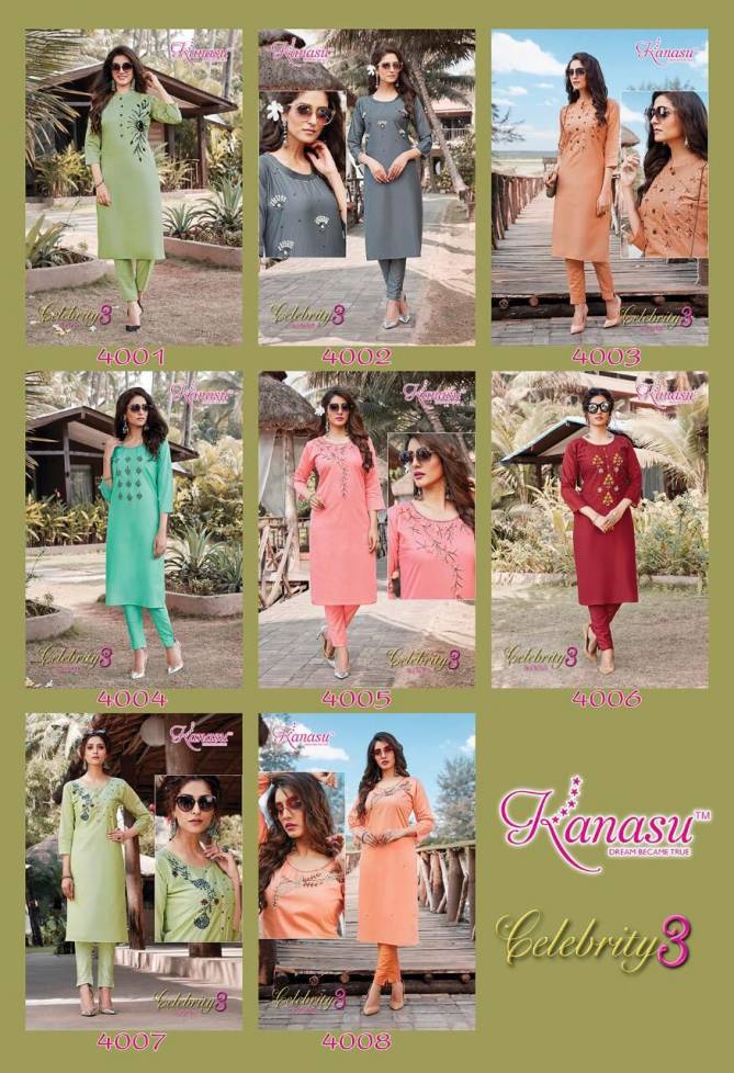 Kanasu Celebrity 3 Ethnic Wear Silk Designer Fancy Kurtis With Bottom Collection

